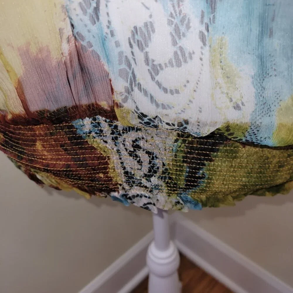 Everest Apparel 100% Silk Blouse Sheer Multicolored Elastic Waist Top Size S - Picture 10 of 14